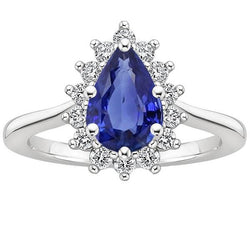 Bague Halo Style Étoile Poire Saphir Ceylan & Diamants 3.50 Carats