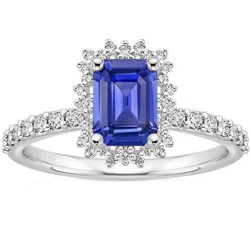 Bague Halo Style Étoile Saphir Ceylan & Diamant 4.50 Carats - HarryChadEnt.FR