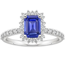 Bague Halo Style Étoile Saphir Ceylan & Diamant 4.50 Carats