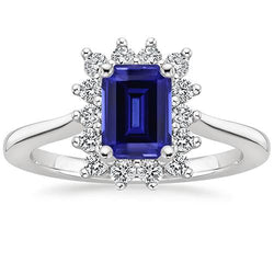 Bague Halo Style Fleur Emeraude Ceylan Saphir & Diamant 4.50 Carats