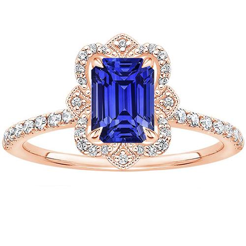 Bague Halo Style Fleur Saphir Bleu Émeraude & Diamant 4.25 Carats - HarryChadEnt.FR