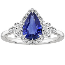 Bague Halo Style Floral Poire Saphir du Sri Lanka & Diamants 4 Carats