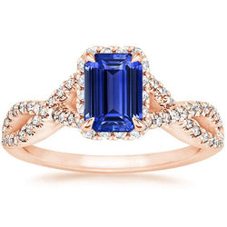 Bague Halo Style Infinity Saphir Bleu Émeraude & Diamant 4.50 Carats