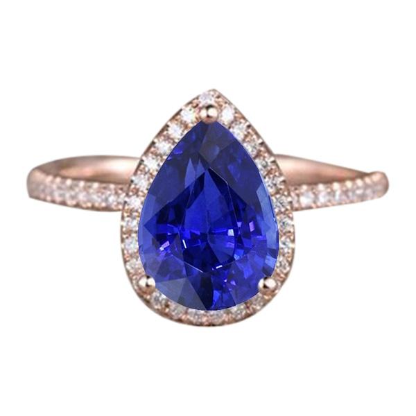 Bague Halo Style Larme Saphir Ceylan & Diamants 3.75 Carats - HarryChadEnt.FR