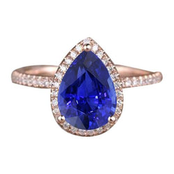 Bague Halo Style Larme Saphir Ceylan & Diamants 3.75 Carats