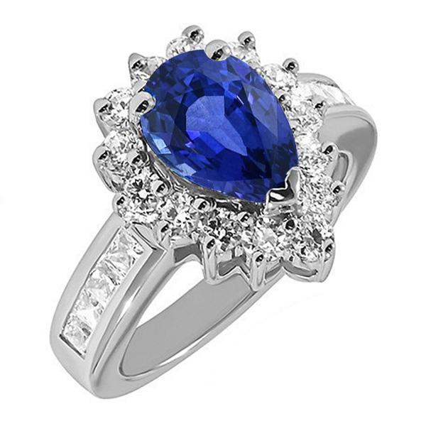 Bague Halo Style Star Saphir Bleu & Diamants 3.50 Carats Channel Set - HarryChadEnt.FR