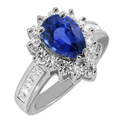 Bague Halo Style Star Saphir Bleu & Diamants 3.50 Carats Channel Set