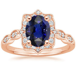 Bague Halo Style Vintage Ovale Ceylan Saphir & Diamants 3.75 Carats