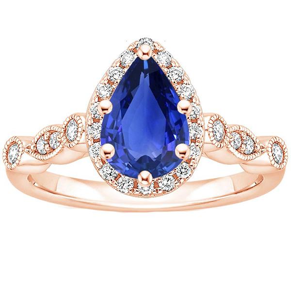 Bague Halo Style Vintage Poire Saphir Bleu & Diamants 4 Carats - HarryChadEnt.FR