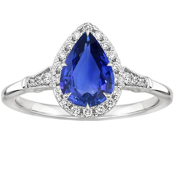 Bague Halo Style Vintage Poire Saphir Sri Lankais & Diamants 3.50 Carats - HarryChadEnt.FR