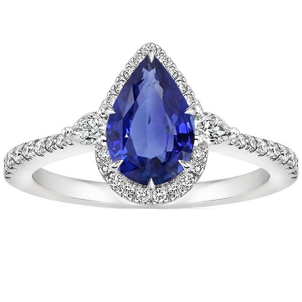 Bague Halo Taille Poire Saphir Sri Lankais & Diamants 5.25 Carats - HarryChadEnt.FR