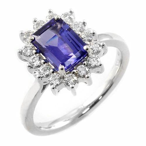 Bague Halo Tanzanite Et Diamants 6.35 Carats Or Blanc 14K - HarryChadEnt.FR