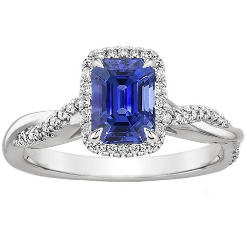 Bague Halo Twist Style Emeraude Ceylan Saphir & Diamants 4.25 Carats - HarryChadEnt.FR