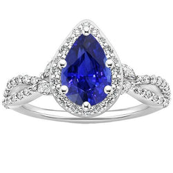 Bague Halo Twist Style Poire Saphir Ceylan & Diamants 3.50 Carats