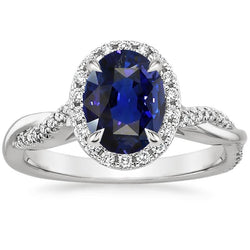 Bague Halo Twisted Style Ovale Ceylan Saphir & Diamants 4.75 Carats