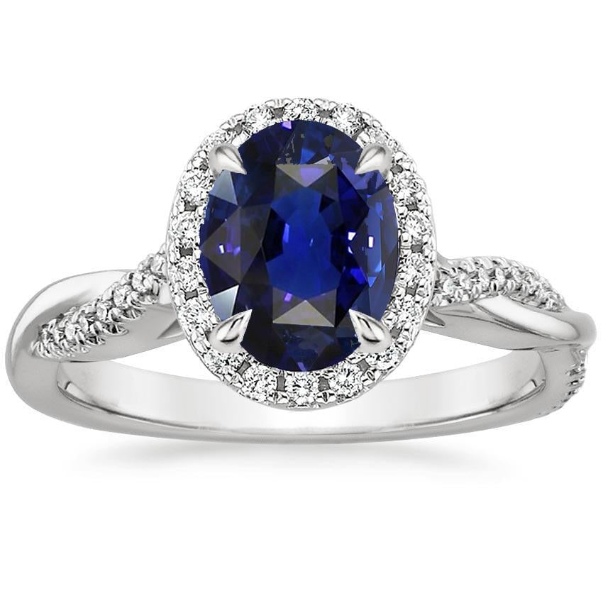 Bague Halo Twisted Style Ovale Ceylan Saphir & Diamants 4.75 Carats - HarryChadEnt.FR