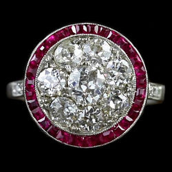 Bague Halo ancienne mine Cut Diamant Rond & Bijou Rubis Birmanie 2.50 Carats