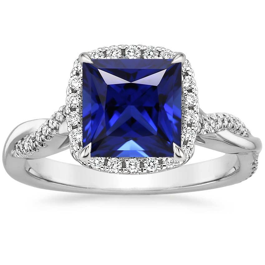 Bague Halo diamant femme sertie de griffes saphir bleu princesse 6 carats pavé - HarryChadEnt.FR