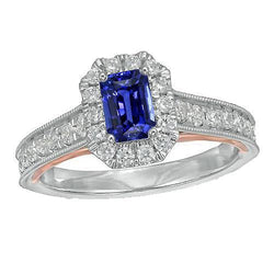 Bague Halo émeraude Ceylan Saphir & Accents de Diamants Ronds 3.50 Carats