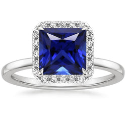 Bague Halo en diamant de forme carrée avec saphir bleu de Ceylan 5.50 carats