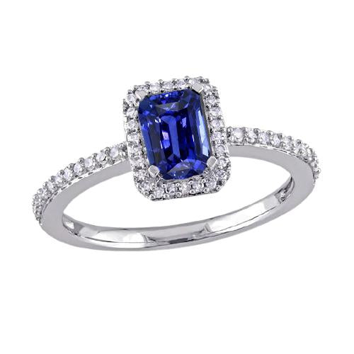 Bague Halo en or et diamants. saphir bleu radieux avec accents 3 carats - HarryChadEnt.FR