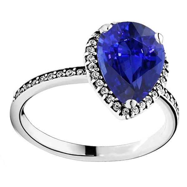 Bague Halo pour femme en diamant et saphir de Sri Lanka taille poire en or 4 carats - HarryChadEnt.FR