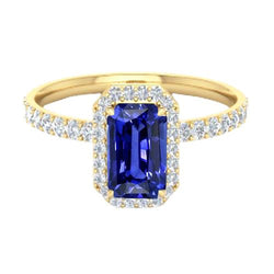 Bague Halo pour femme. taille émeraude saphir de Ceylan avec accents 3.50 carats