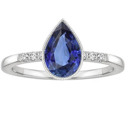 Bague Halo sertie lunette poire saphir du Sri Lanka & diamants 2.50 carats