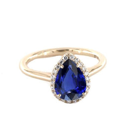 Bague Halo taille poire saphir de Ceylan et diamants 3 carats sertie de griffes
