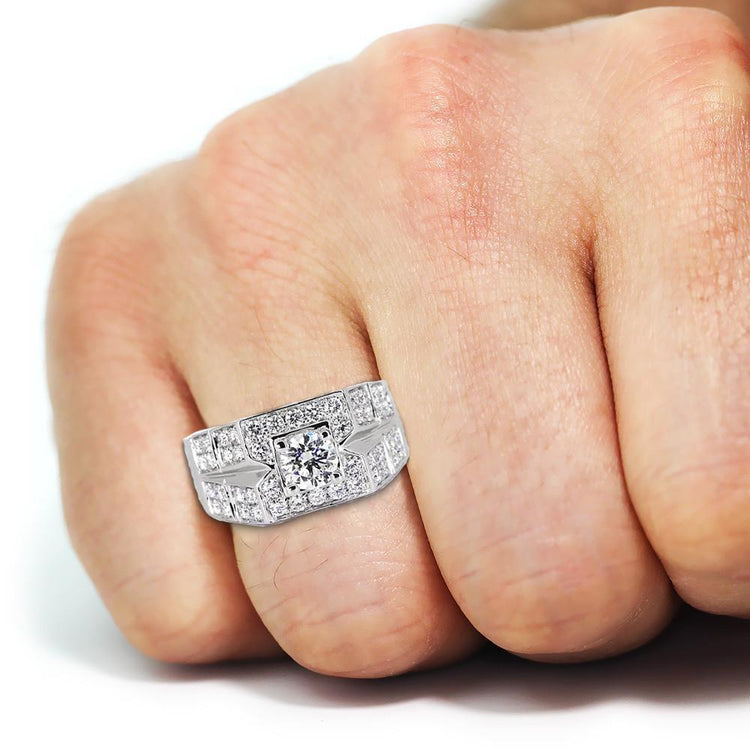 Bague Homme Anniversaire Diamant Rond 3 Carats Or Blanc 14K - HarryChadEnt.FR