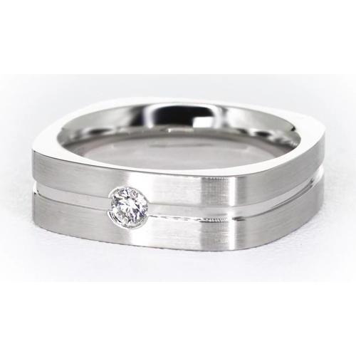 Bague Homme Diamant Rond Fini Brossé Or Blanc 14K 0.20 Carat - HarryChadEnt.FR