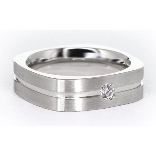 Bague Homme Diamant Rond Fini Brossé Or Blanc 14K 0.20 Carat - HarryChadEnt.FR