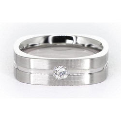 Bague Homme Diamant Rond Fini Brossé Or Blanc 14K 0.20 Carat