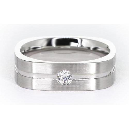 Bague Homme Diamant Rond Fini Brossé Or Blanc 14K 0.20 Carat - HarryChadEnt.FR