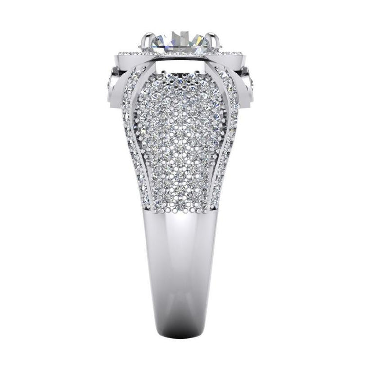 Bague Homme Gros Diamant Rond Avec Accents 5.50 Carats Or Blanc 14K - HarryChadEnt.FR