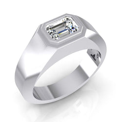 Bague Homme Solitaire Emeraude Diamant Or 1 Carat 14K