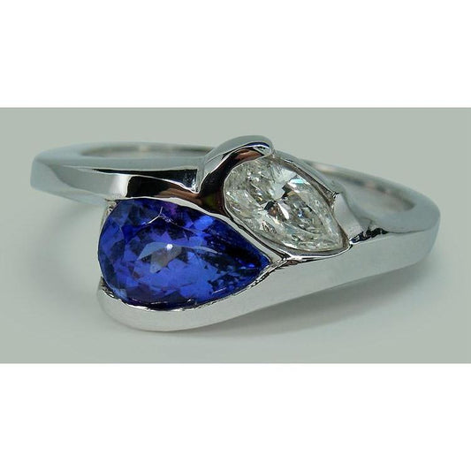 Bague Infinity Tanzanite et diamant en forme de poire 2.25 ct. Or 14K - HarryChadEnt.FR