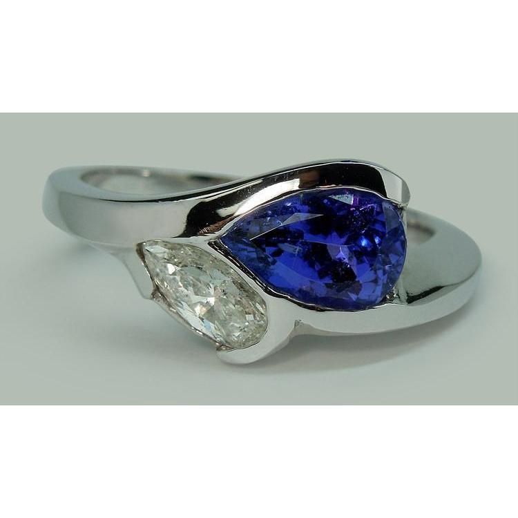 Bague Infinity Tanzanite et diamant en forme de poire 2.25 ct. Or 14K - HarryChadEnt.FR