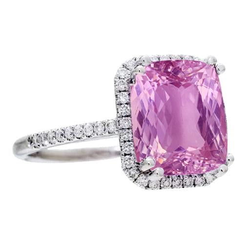 Bague Kunzite 29.25 Ct avec diamants sertie de griffes en or blanc 14K Nouveau - HarryChadEnt.FR