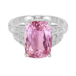 Bague Kunzite 33.10 Ct Avec Petits Diamants Or Blanc - HarryChadEnt.FR