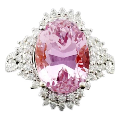 Bague Kunzite Ovale Avec Diamants Ronds 18.25 Carats Or Blanc - HarryChadEnt.FR