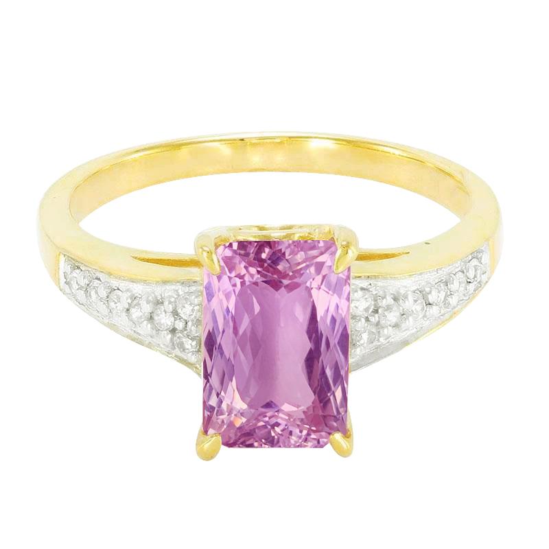 Bague Kunzite Rose 20.70 Ct Et Diamants Bicolore 14K Gemme - HarryChadEnt.FR
