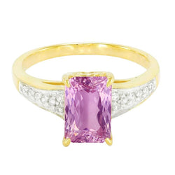 Bague Kunzite Rose 20.70 Ct Et Diamants Bicolore 14K Gemme