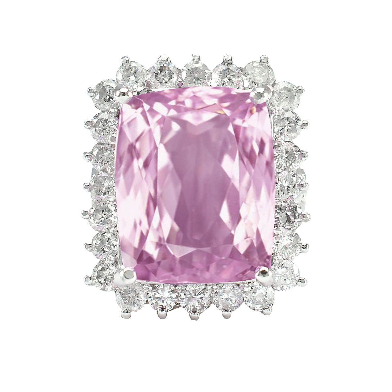 Bague Kunzite Rose 21 Carats Avec Halo De Diamants Bague Or Blanc 14K - HarryChadEnt.FR