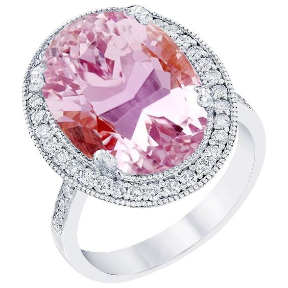 Bague Kunzite Rose 22.34 Ct Et Diamants Or Blanc 14K - HarryChadEnt.FR