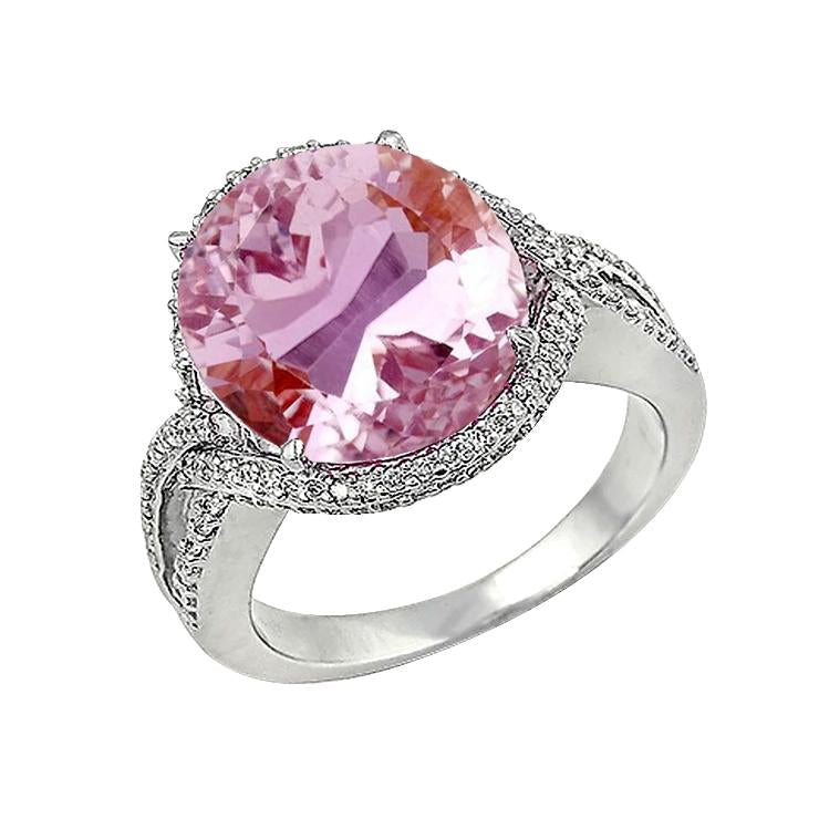 Bague Kunzite Rose Fantaisie 36.25 Ct Avec Diamants Or Blanc 14K - HarryChadEnt.FR