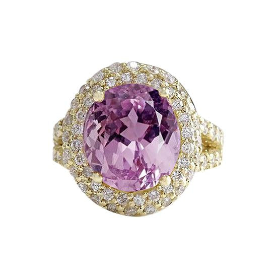 Bague Kunzite Rose Naturelle Et Diamants Or Jaune Joaillerie Fine 23 Ct - HarryChadEnt.FR