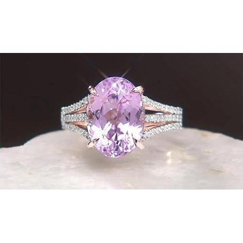 Bague Kunzite Rose Taille Ovale 18 Carats Et Diamants Ronds Bijoux Blancs - HarryChadEnt.FR