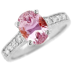 Bague Kunzite Rose Taille Ovale Et Diamants Or Blanc 14K 10.50 Ct