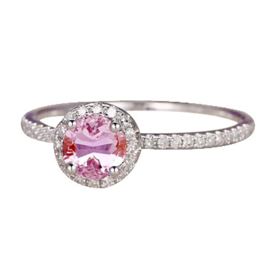 Bague Kunzite Rose Taille Ronde 10.75 Carats Avec Diamants Or Blanc 14K - HarryChadEnt.FR
